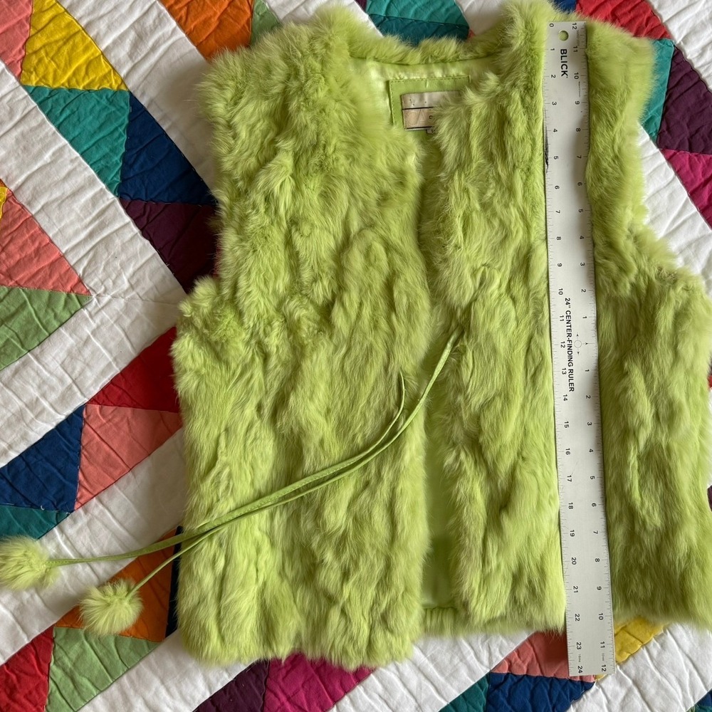 Chartreuse‎ Green Rabbit Fur Vest - Picture 9 of 14
